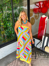 Load image into Gallery viewer, Bellamy Color Block Geometric Linen Maxi Dress- Multi Color
