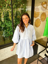Load image into Gallery viewer, Olivia Button Up Babydoll Shirt Dress- Light Blue
