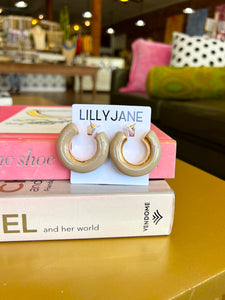 Gold Chunky Enamel Hoops- Taupe