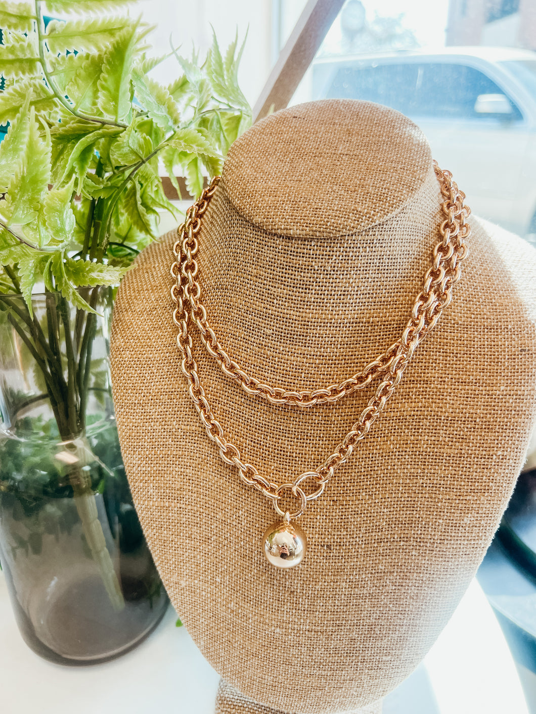 Gold Layered Ball Pendant Necklace