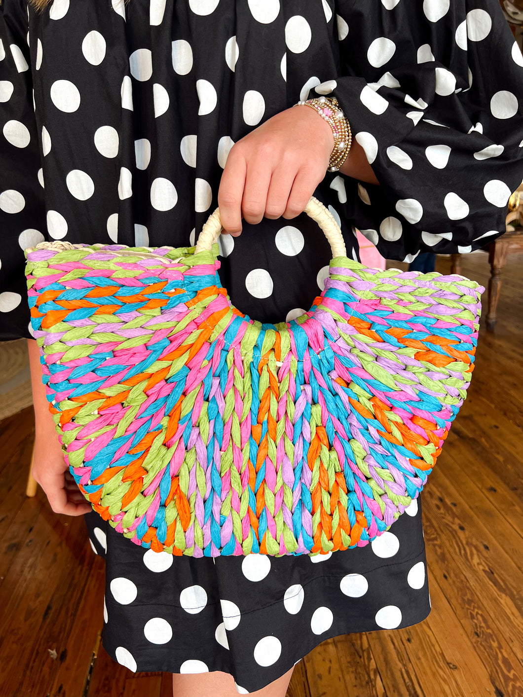 Multi-Colored Raffia Bag