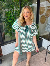 Load image into Gallery viewer, Tyla Striped Ruched Mini Dress- Green

