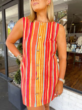 Load image into Gallery viewer, Serena Stripe Tropical Button Detail Mini Dress - Orange Multi
