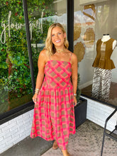 Load image into Gallery viewer, Irah Plaid Sleeveless Midi Dress- Coral
