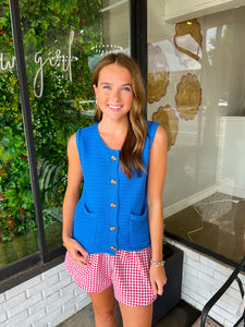 Sidney Knit Button Up Sweater Tank- Royal Blue