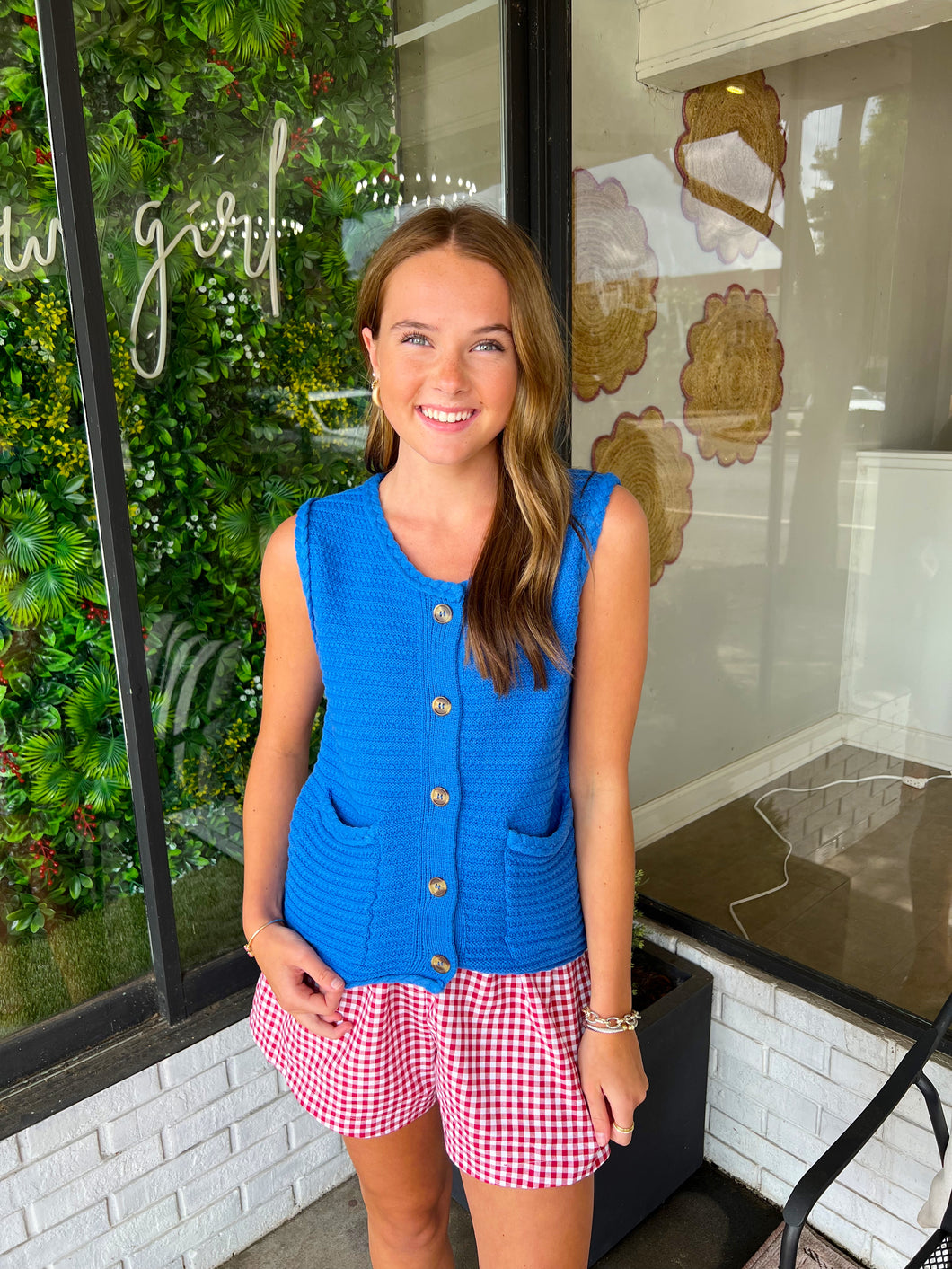 Sidney Knit Button Up Sweater Tank- Royal Blue