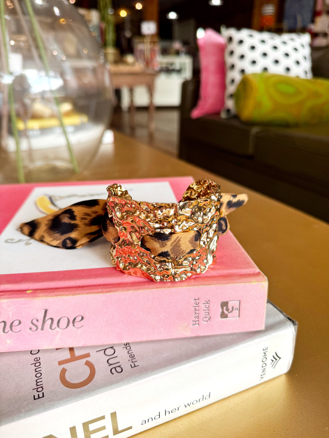 Gold Chunky Scarf Cuff Bracelet - Leopard