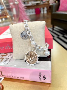Chunky Pearl Coin Bracelet-Silver