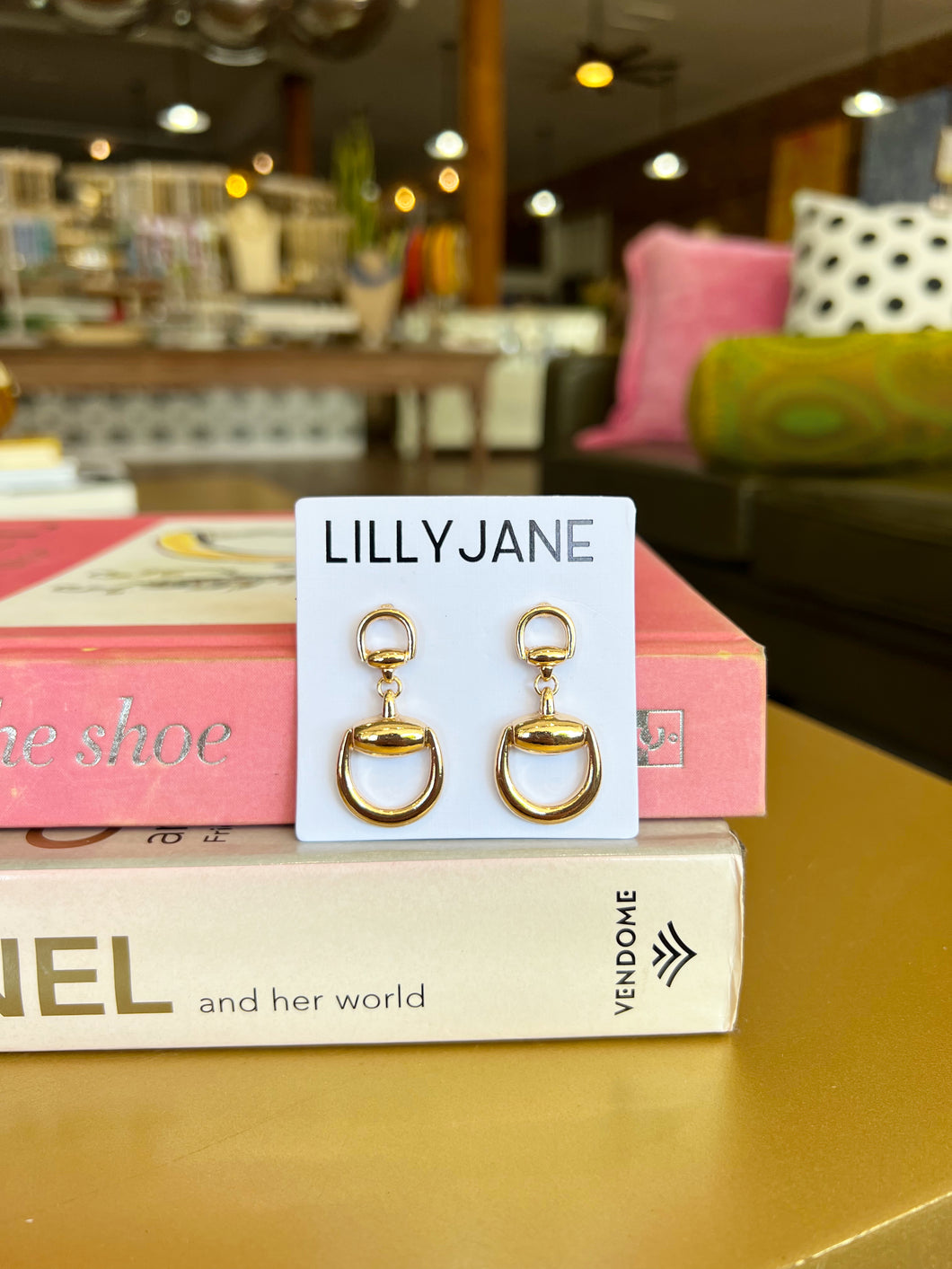Gold Horsebit Dangle Earrings