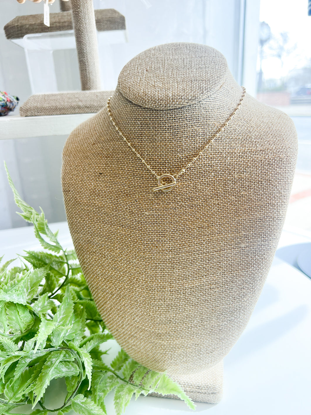 Gold Beaded Chain Toggle Necklace