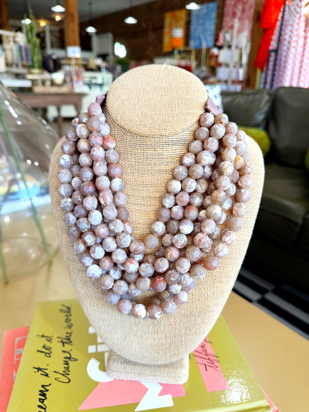 Chunky Beaded Layer Magnetic Necklace - Brown