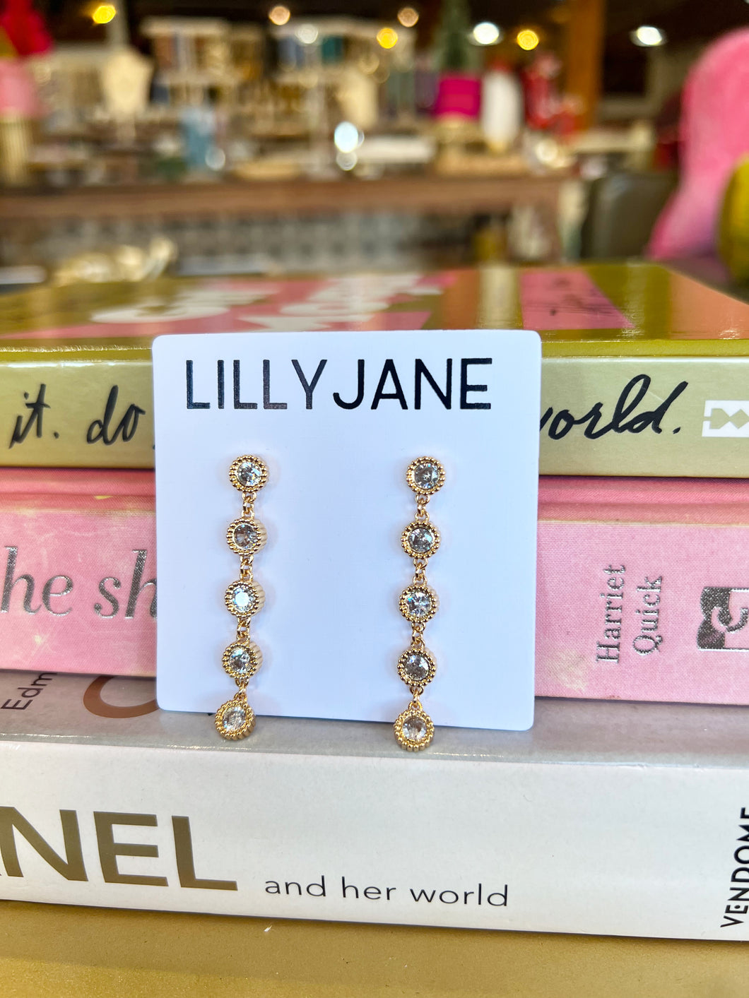 Gold CZ Stone Dangle Earrings