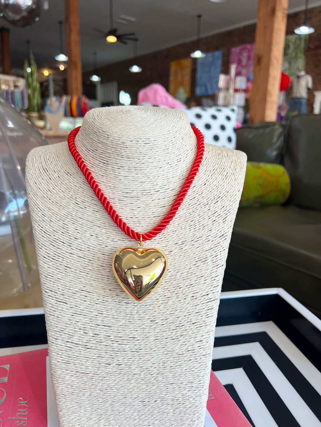 Gold Chunky Star Pendant Necklace - Red Rope