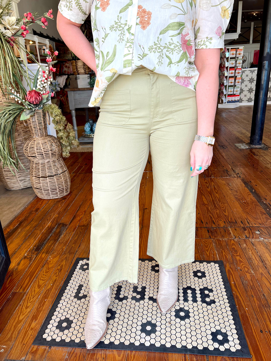 Catherine Wide Leg Pants-Olive