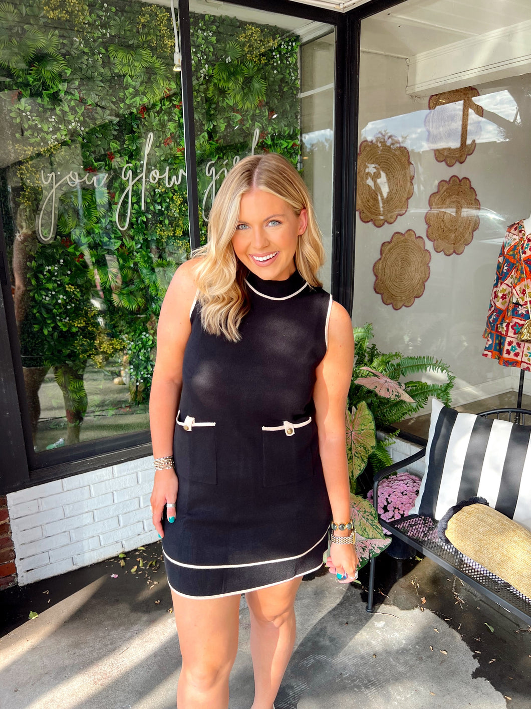 Smathers Mock Neck Mini Dress - Black/Taupe