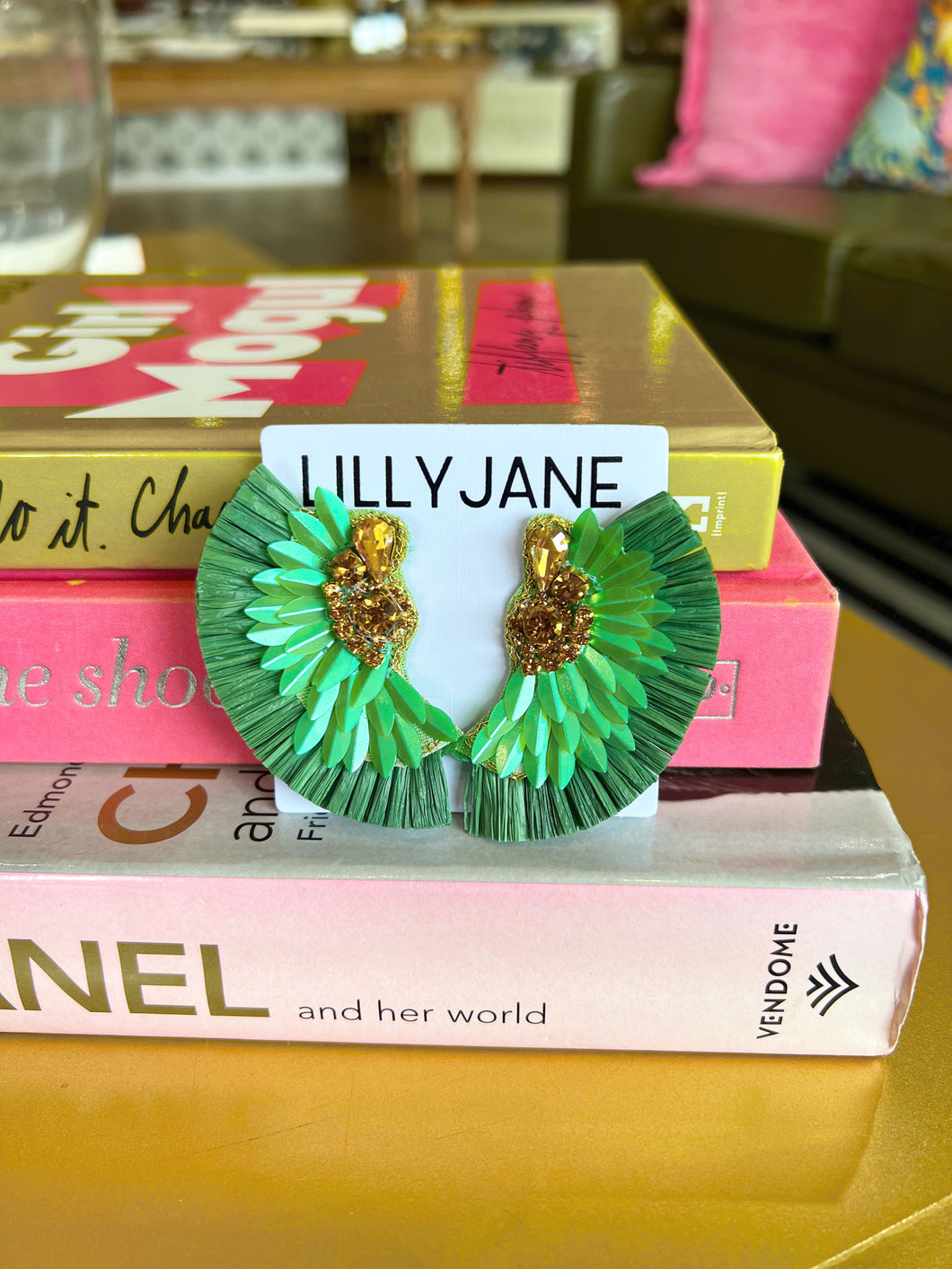 Raffia Wing Earrings- Green