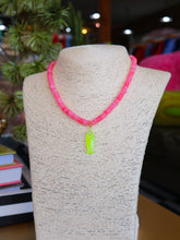 Load image into Gallery viewer, Rondelle Beaded Fish Pendant Necklace -Pink/Lime

