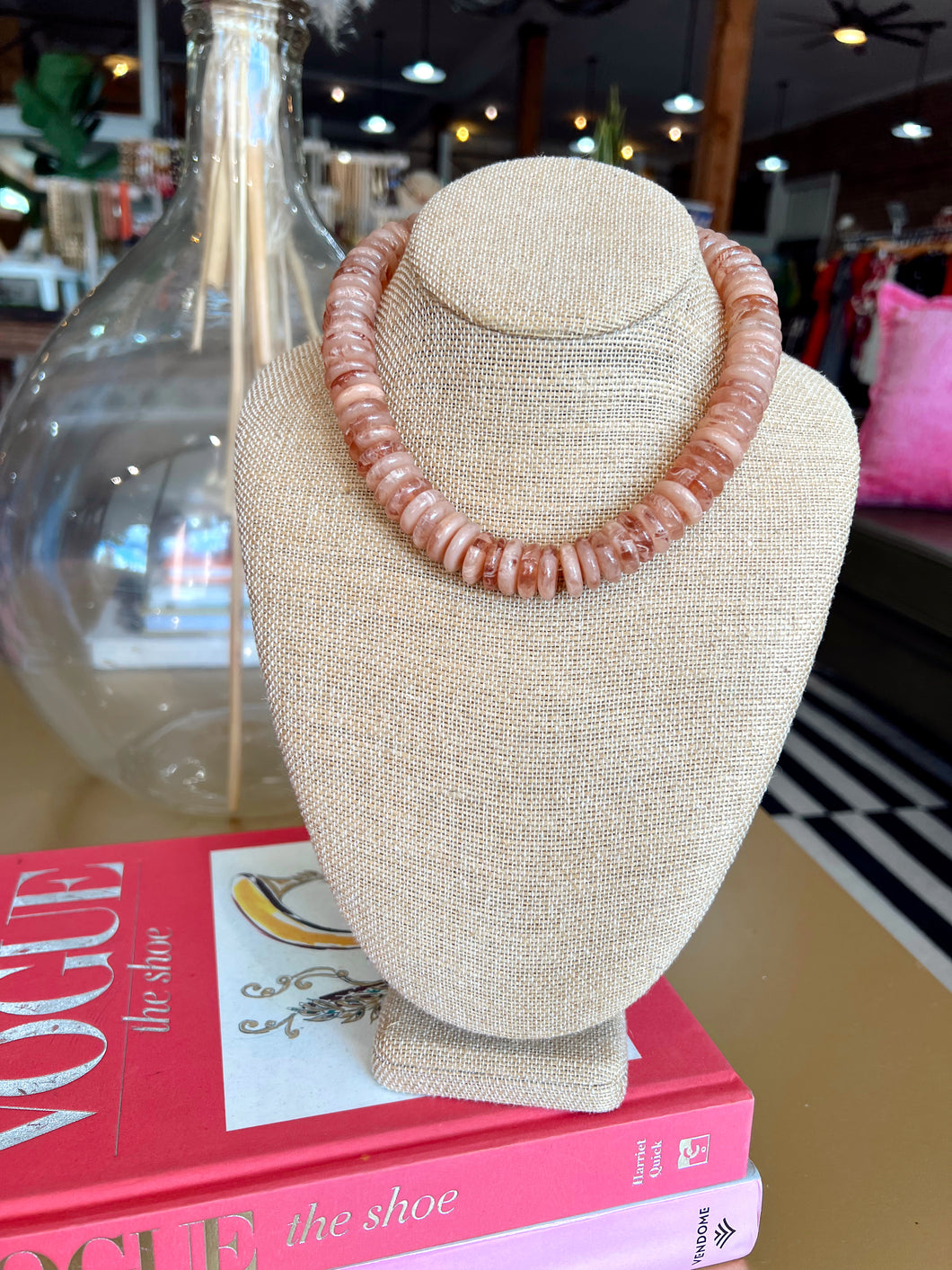 Chunky Rondelle Beaded Necklace - Light Brown