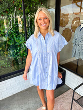 Load image into Gallery viewer, Layne Eyelet Button Up Mini Dress - Chambray
