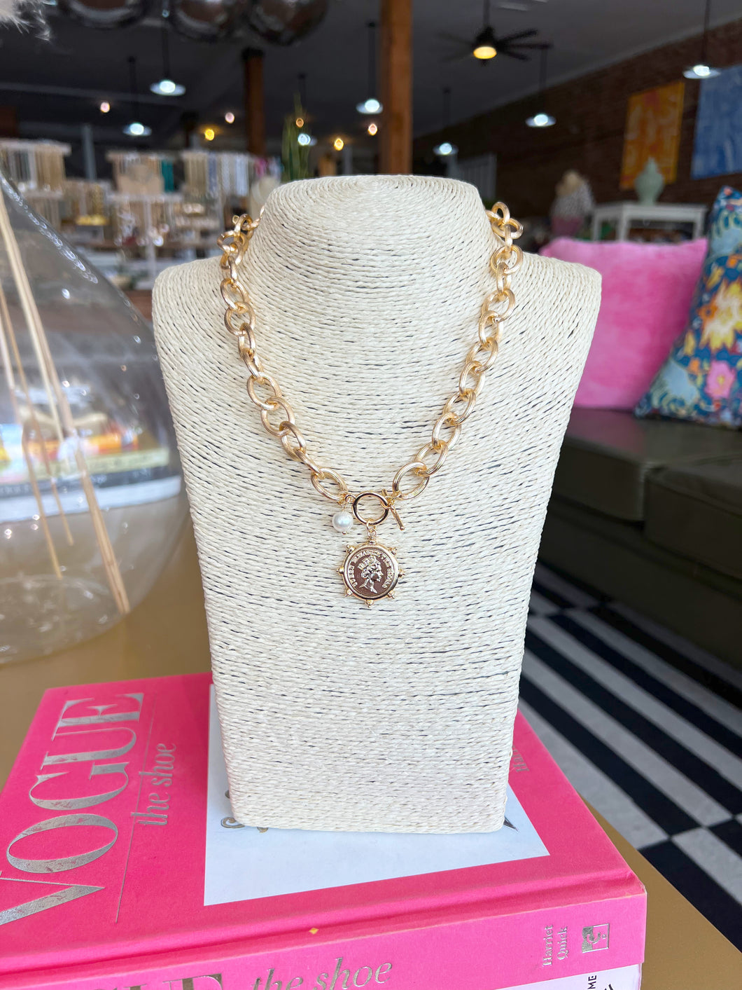 Gold Dotted Pearl Coin Necklace