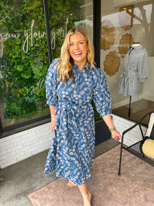 Jessie Eyelet Button Up Midi Dress-Denim