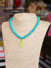 Load image into Gallery viewer, Rondelle Beaded Fish Pendant Necklace -Teal/Lime Green
