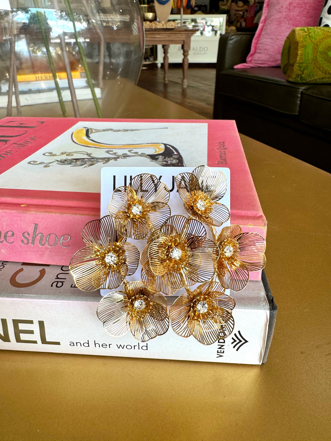 Gold Chunky Flower Filigree Earrings