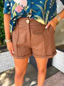 Davis Pleated Pintuck Shorts- Brown