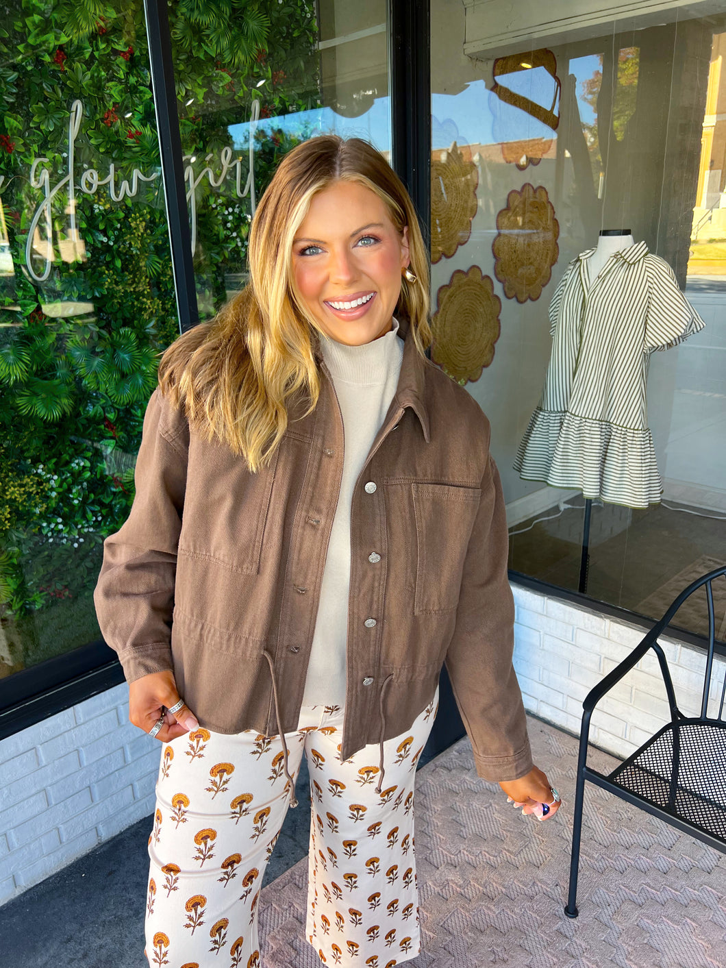 Winnie Cinced Waist Denim Jacket - Brown