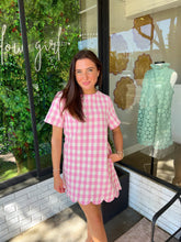 Load image into Gallery viewer, Halston Gingham Scallop Mini Dress- Light Pink
