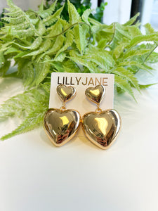 Gold Chunky Double Heart Earrings