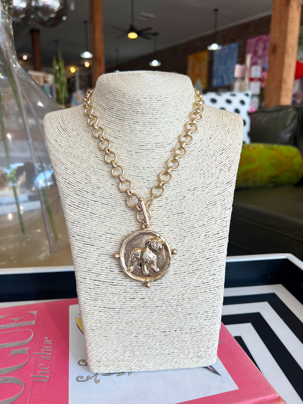Gold Chunky Bulldog Toggle Necklace