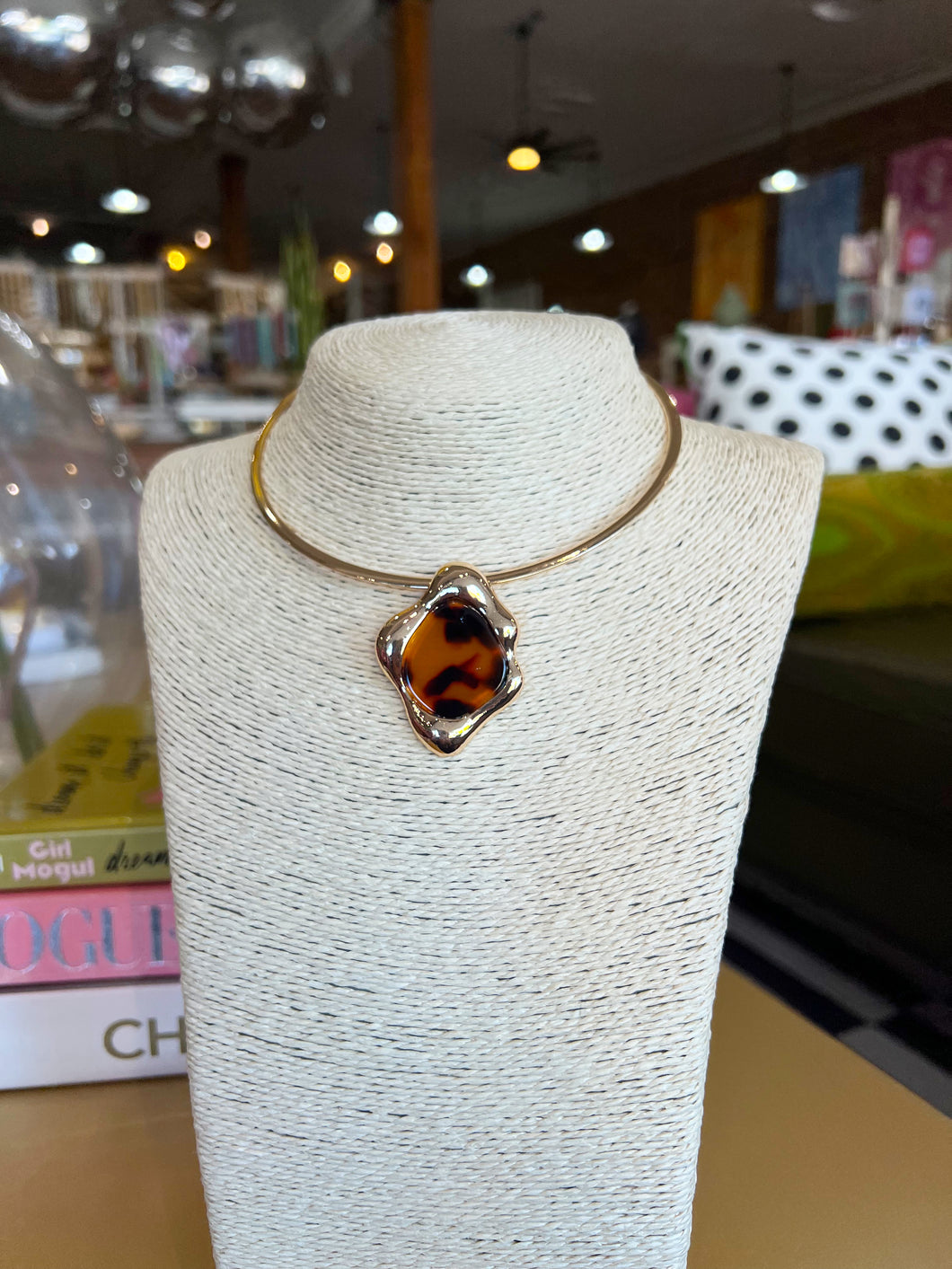 Gold Tortoise Geometric Pendant Choker