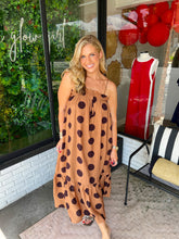 Load image into Gallery viewer, Keslie Polka Dot Midi Dress- Tan/Brown
