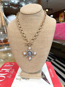 Mixed Metal Coin Toggle Necklace