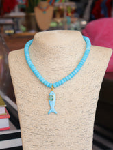 Load image into Gallery viewer, Rondelle Beaded Fish Pendant Necklace -Blue Multi
