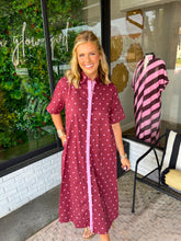 Load image into Gallery viewer, Dara Polka Dot Button Up Midi Dress- Burgundy
