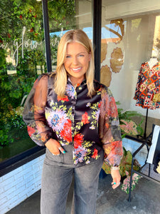 Charis Floral Sheer Puff Sleeve Blouse