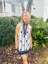 Load image into Gallery viewer, Lucy Embroidered Linen Mini Dress- Navy
