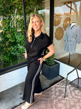 Load image into Gallery viewer, Kristie Cap Sleeve Striped Wide Leg Pant Set- Black
