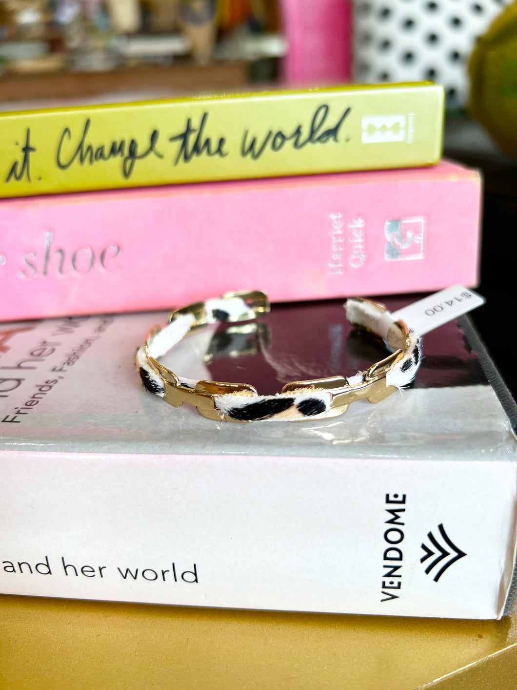 Leopard Print Gold Chain Cuff