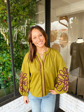 Load image into Gallery viewer, Winslow Ribbon Embroidered Top- Chartreuse
