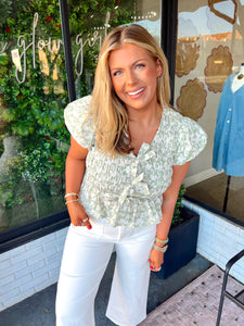 Lauri Floral Smocked Peplum Top- Green