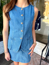 Load image into Gallery viewer, Kyle Denim Button Up Vest Skort Set- Denim
