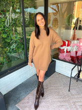 Load image into Gallery viewer, Harriett High Neck Knit Sweater Mini Dress- Camel
