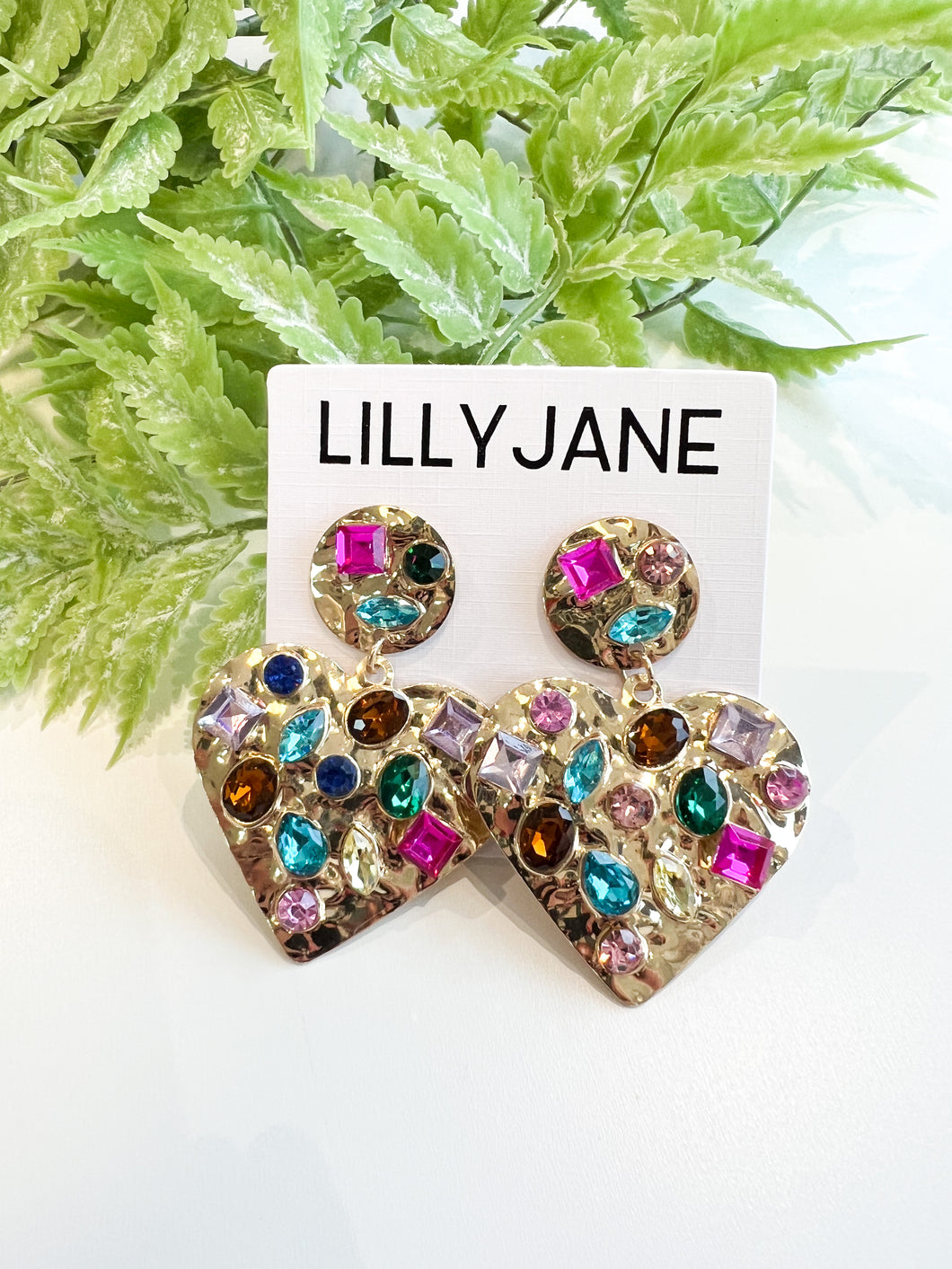 Colorful Jewel Heart Dangle Earrings