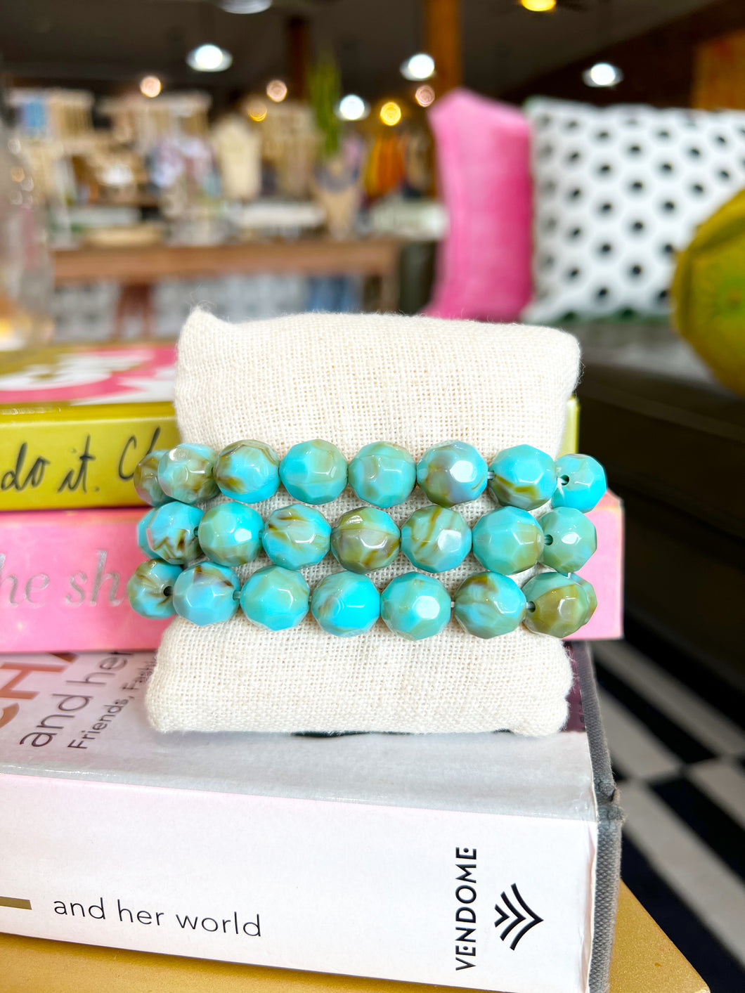 Textured Beaded Ball Bracelet Set- Turquoise