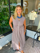 Load image into Gallery viewer, Birdie Gingham Zip Up Midi Dress- Brown
