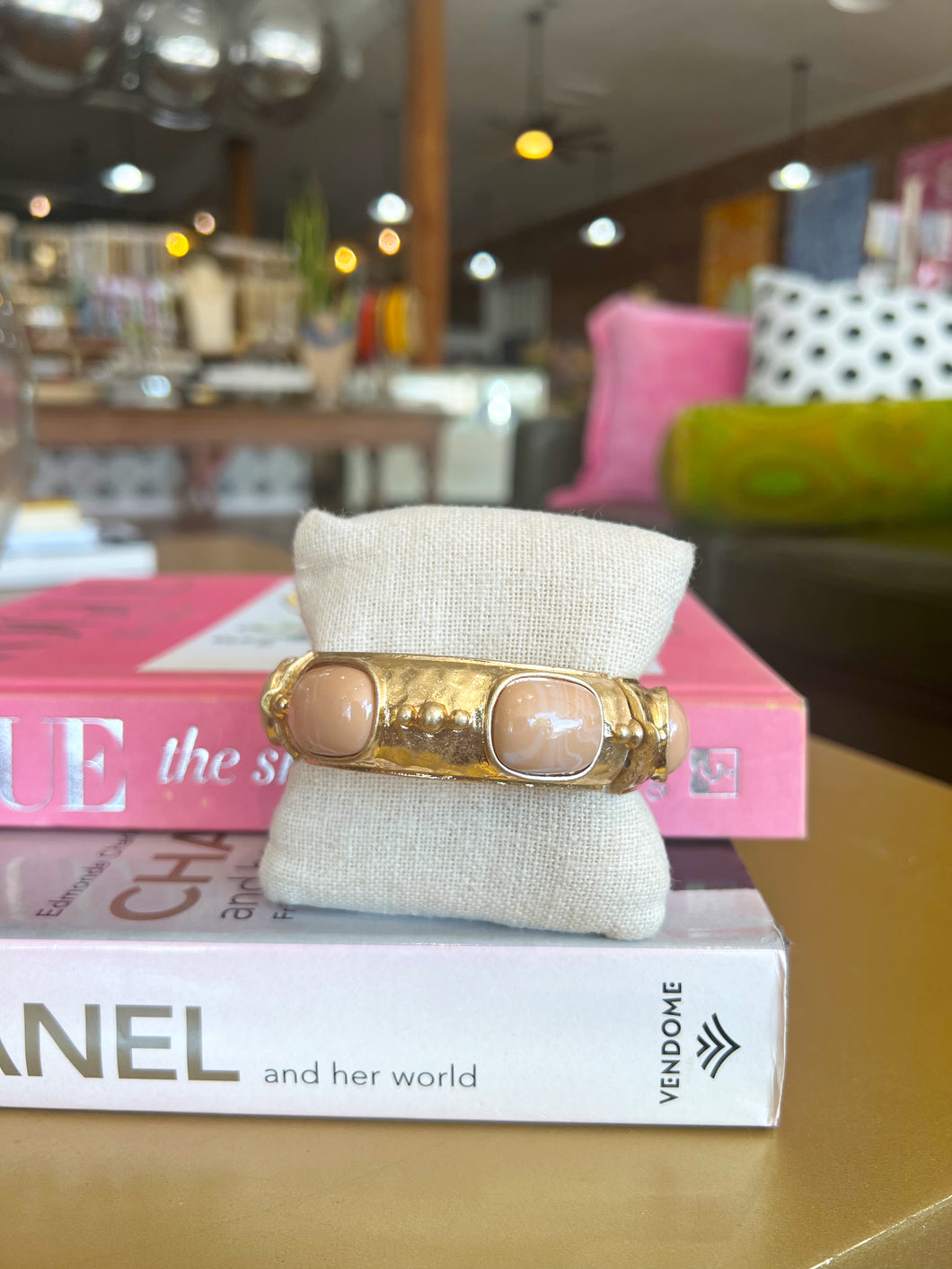 Gold Chunky Stone Studded Bracelet - Natural