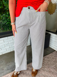 Marnie Striped High Waisted Wide Leg Pants-Black